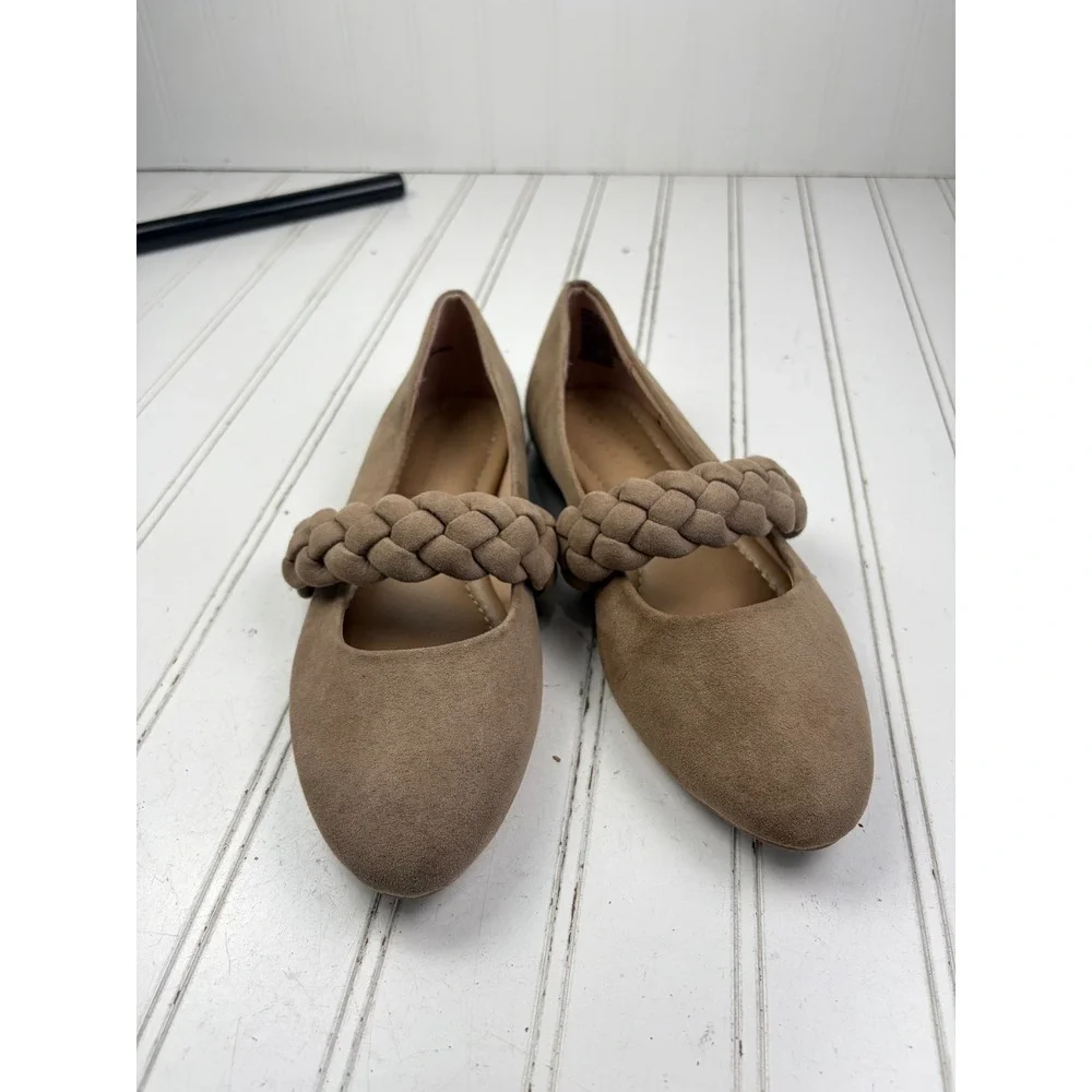 LC Lauren Conrad Gwendolyn Taupe Braided Strap Mary Jane Flats Women's Size 6.5